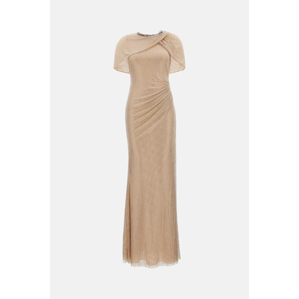 Self Portrait Women's Beige Rhinestone Drape Maxi Dress
