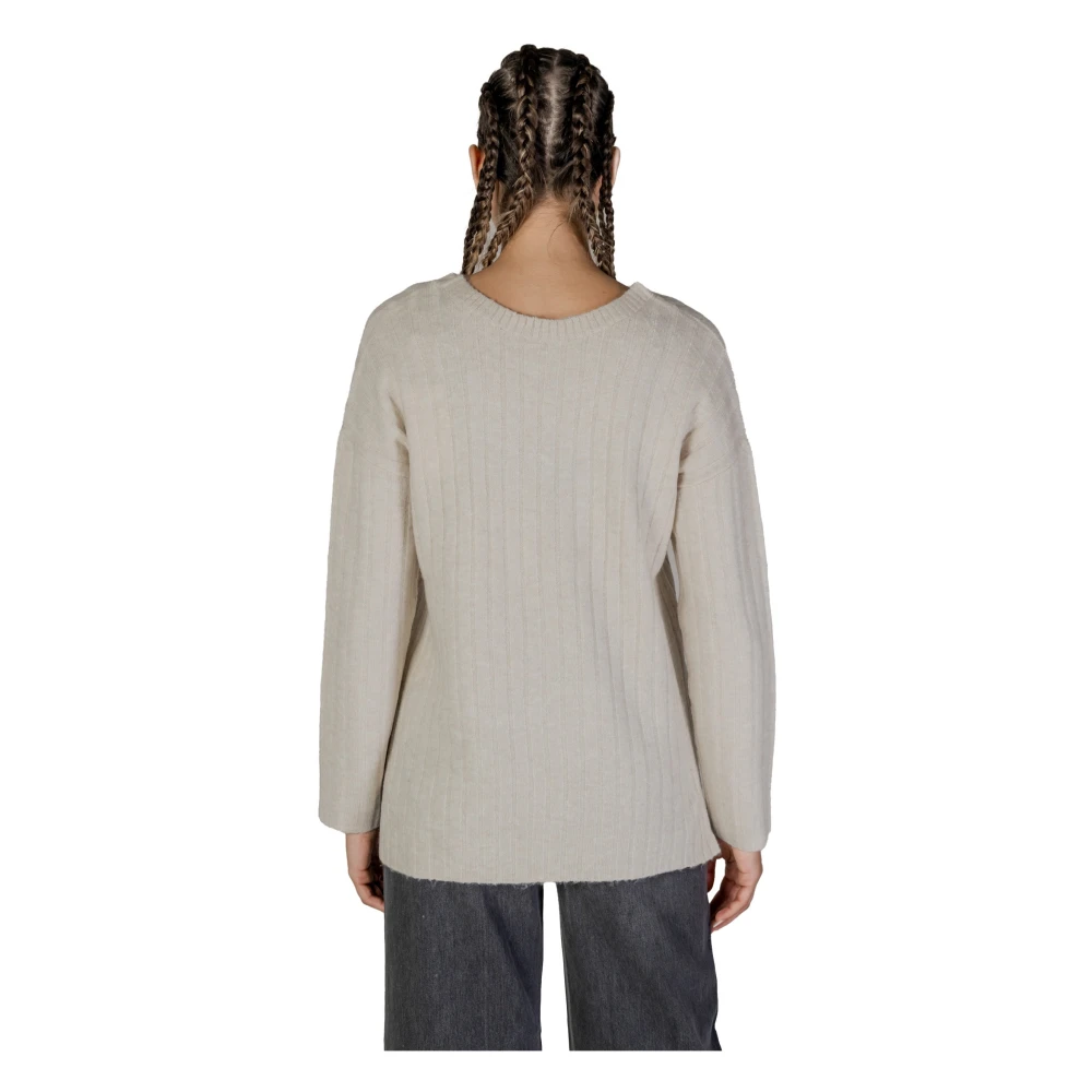 Vila Beige V-hals Gebreide Trui Herfst Winter Beige Dames