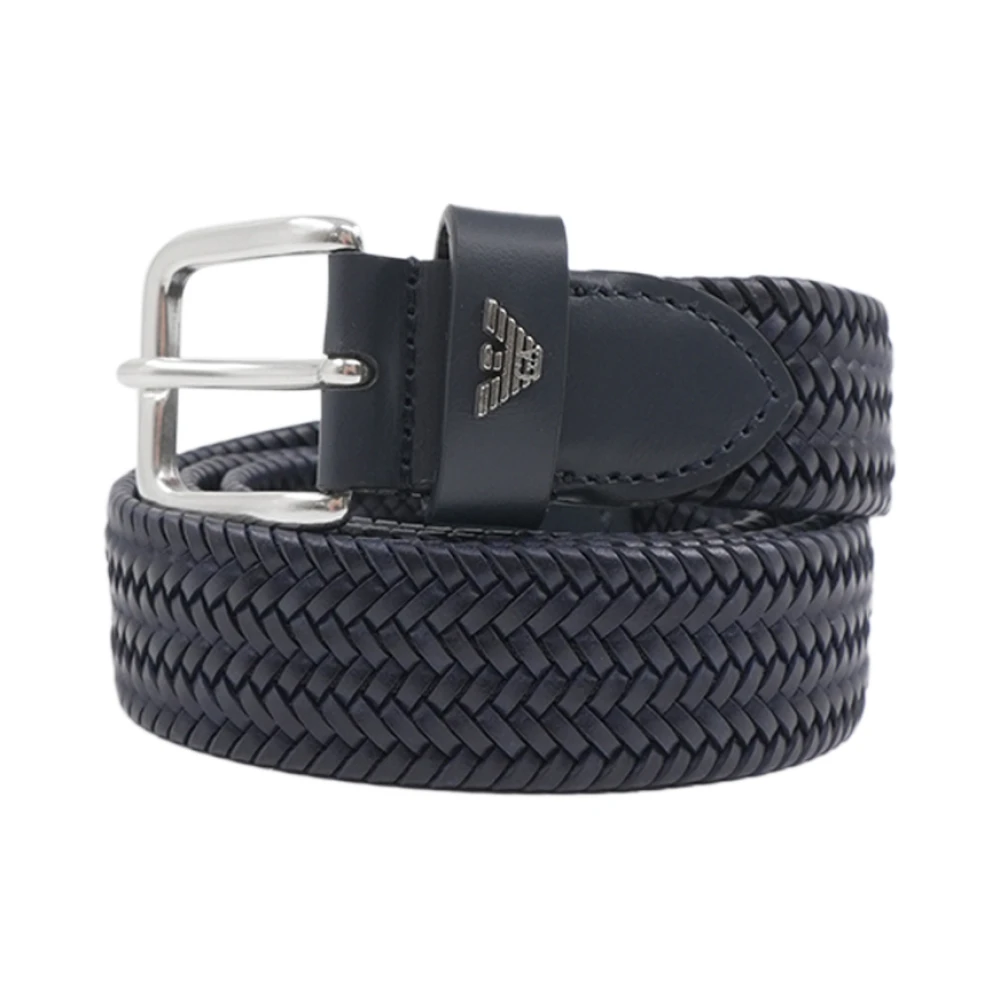 Emporio Armani Mannelijk Blauw Accessoires Heren, 100 Cm, Leer, Fijne Geweven Rundleeren Riem