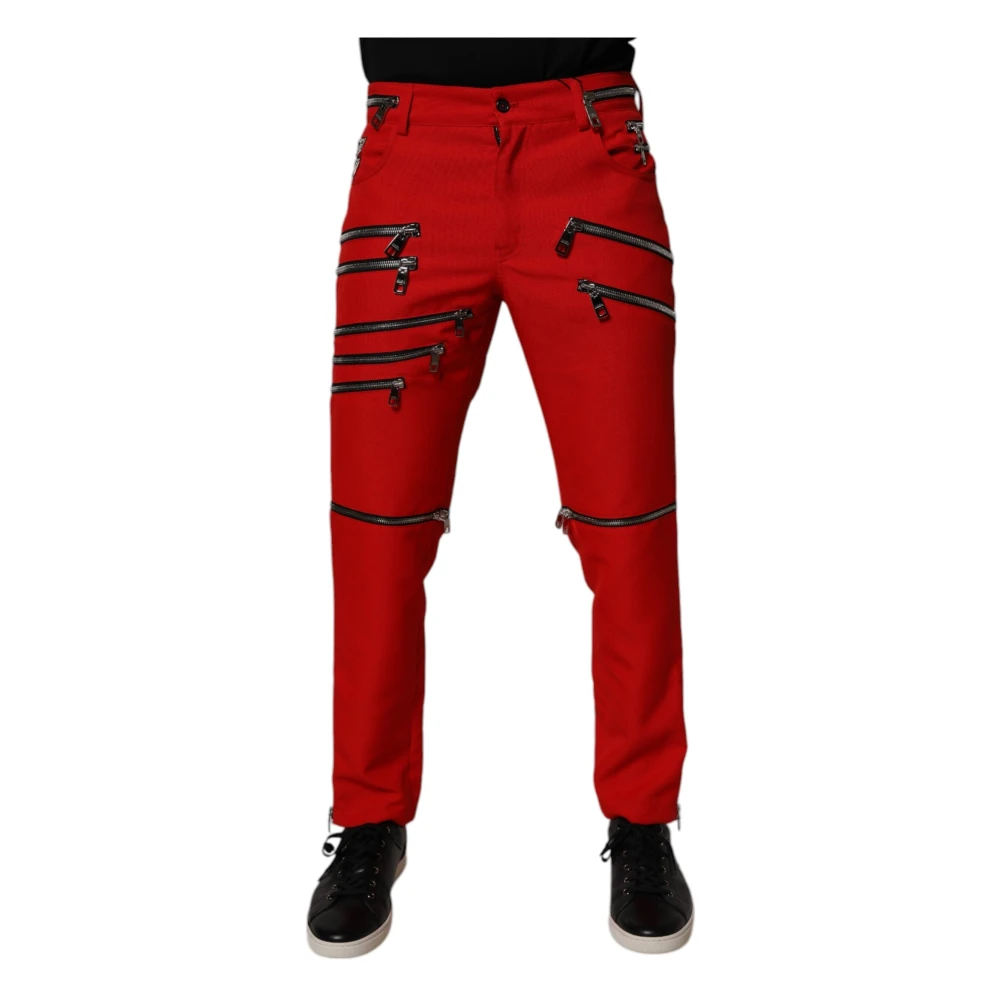 Dolce & Gabbana Uomo Rosso - Pantaloni Chino Rossi Con Zip Decorativa - Trousers - M