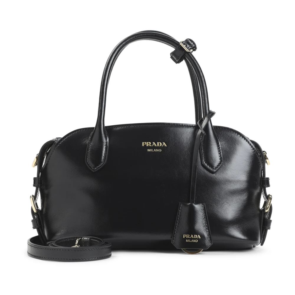Prada Women's Black Handbags, One Size, Bowling-Inspired Leather Handbag