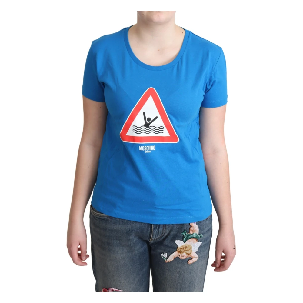 Moschino Women's Blue Triangle Graphic Cotton Tee Small