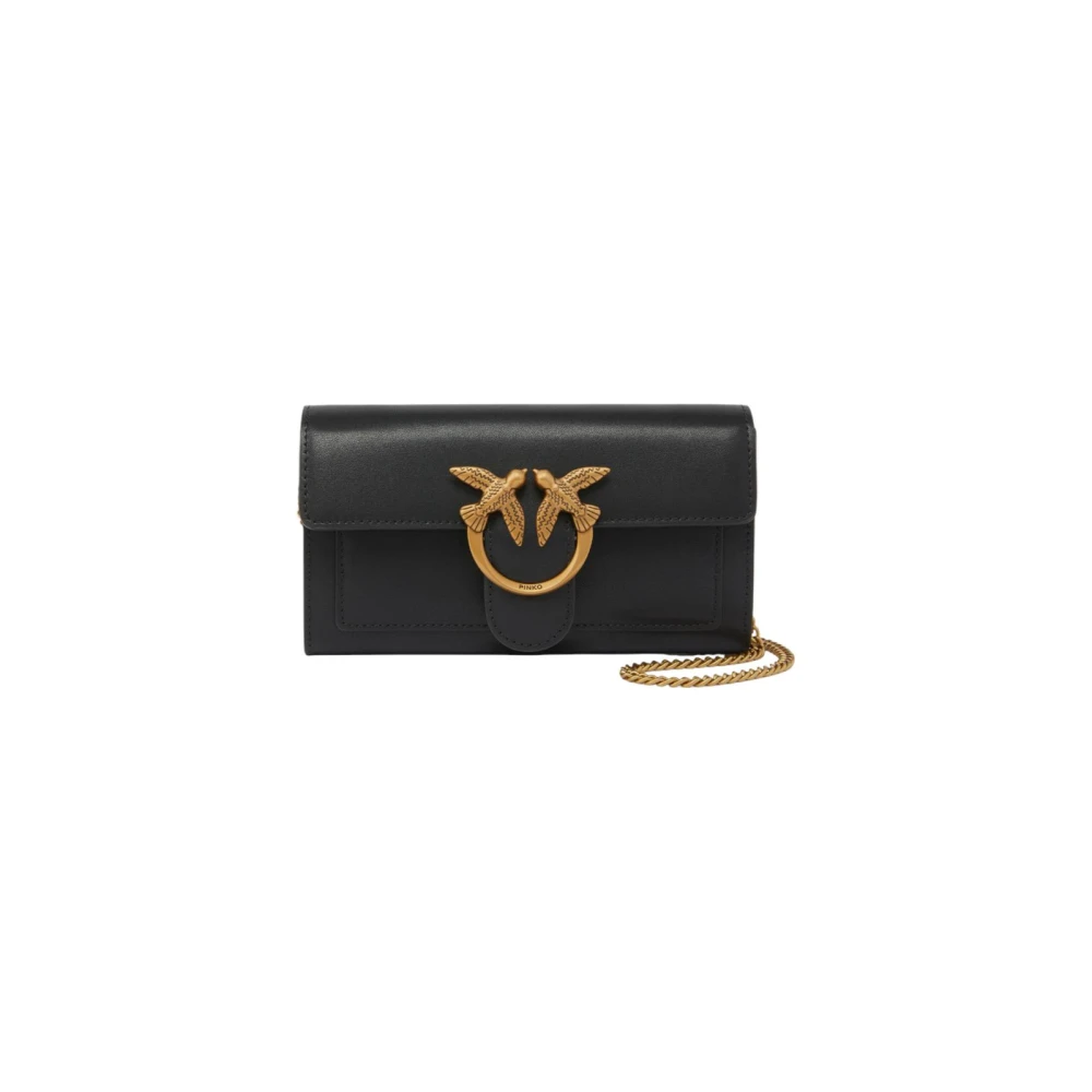 Pinko Women's Black Cross Body Bags, One Size, Leather Shoulder Bag With Button Fastening