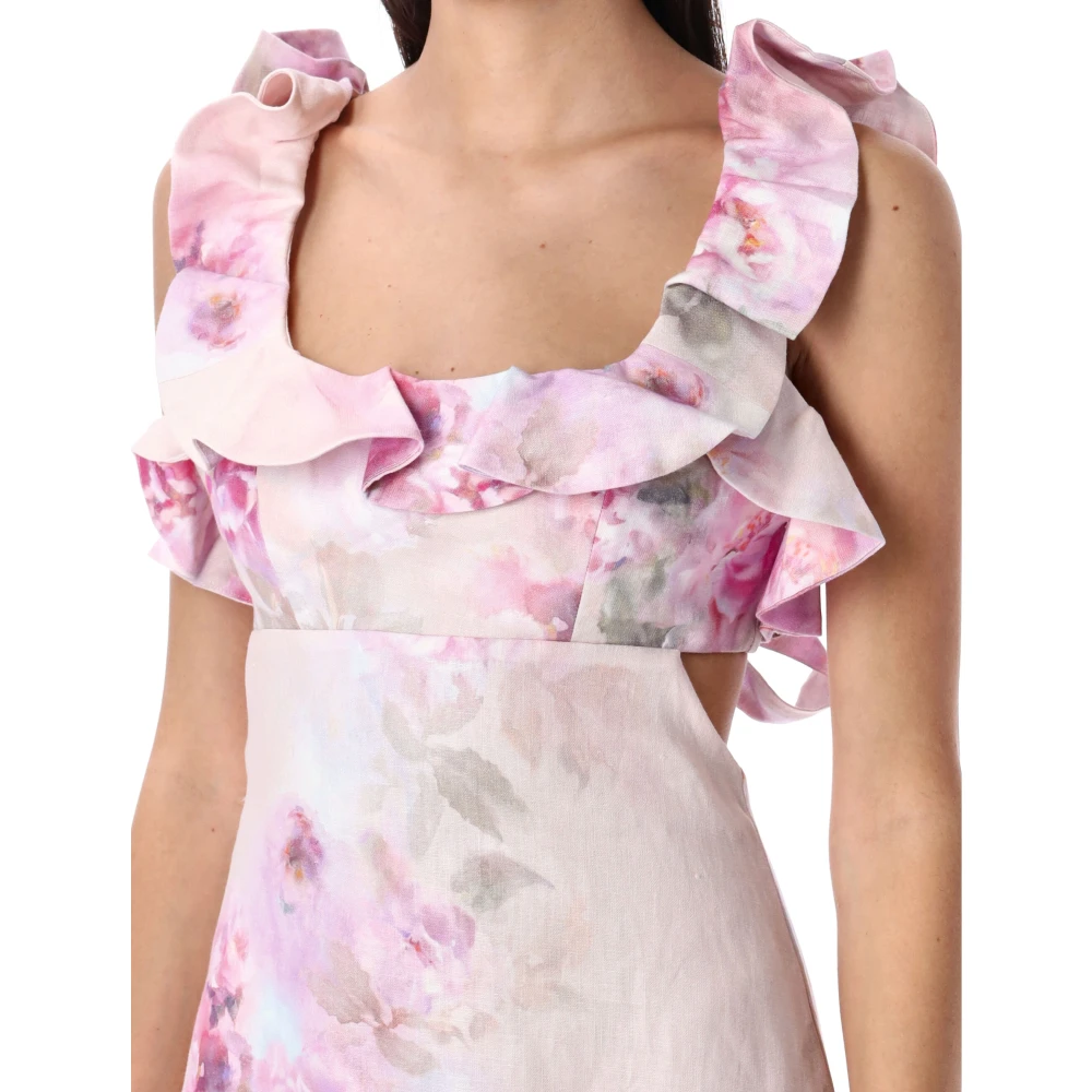 Zimmermann Roze Bloemen Crush Frill Mini Jurk Pink Dames