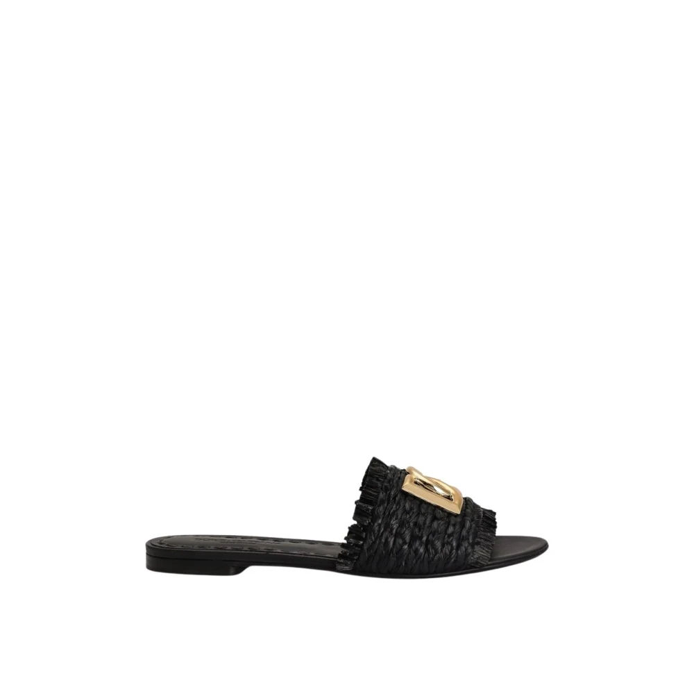 Dolce & Gabbana Women's Black Sliders, 3 Uk, Raffia Braid Slipper