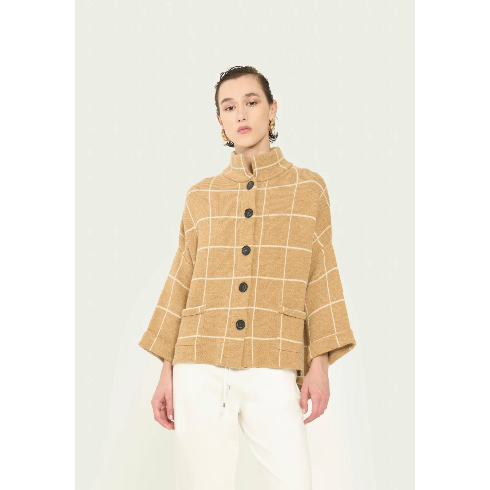 Vicario Cinque Geruite korte jas met knoopsluiting Brown Dames