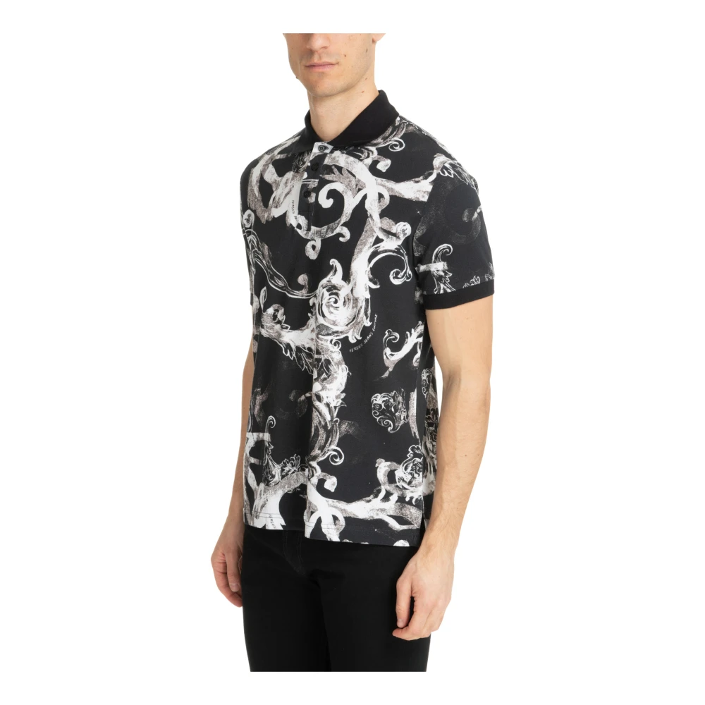 Versace Jeans Couture Abstract Waterverf Polo Shirt Black Heren