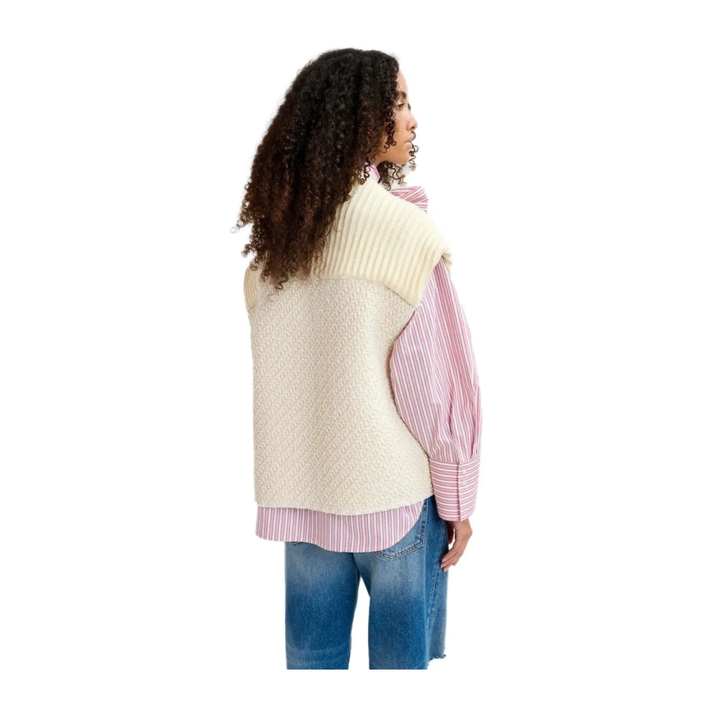 Essentiel Antwerp Geologische Crème Tweed Mouwloos Vest Beige Dames