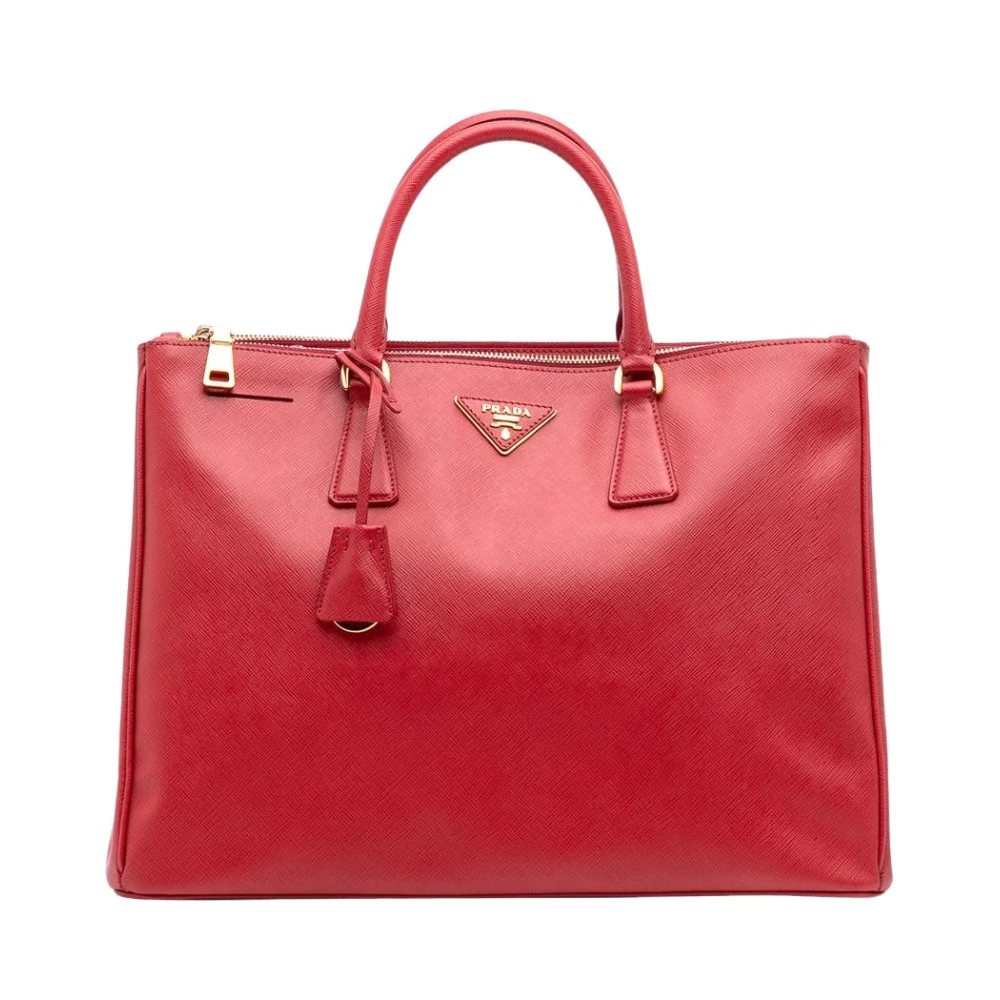 Prada Vintage Women's Red Pre-Owned Structu Leather Tote Bag