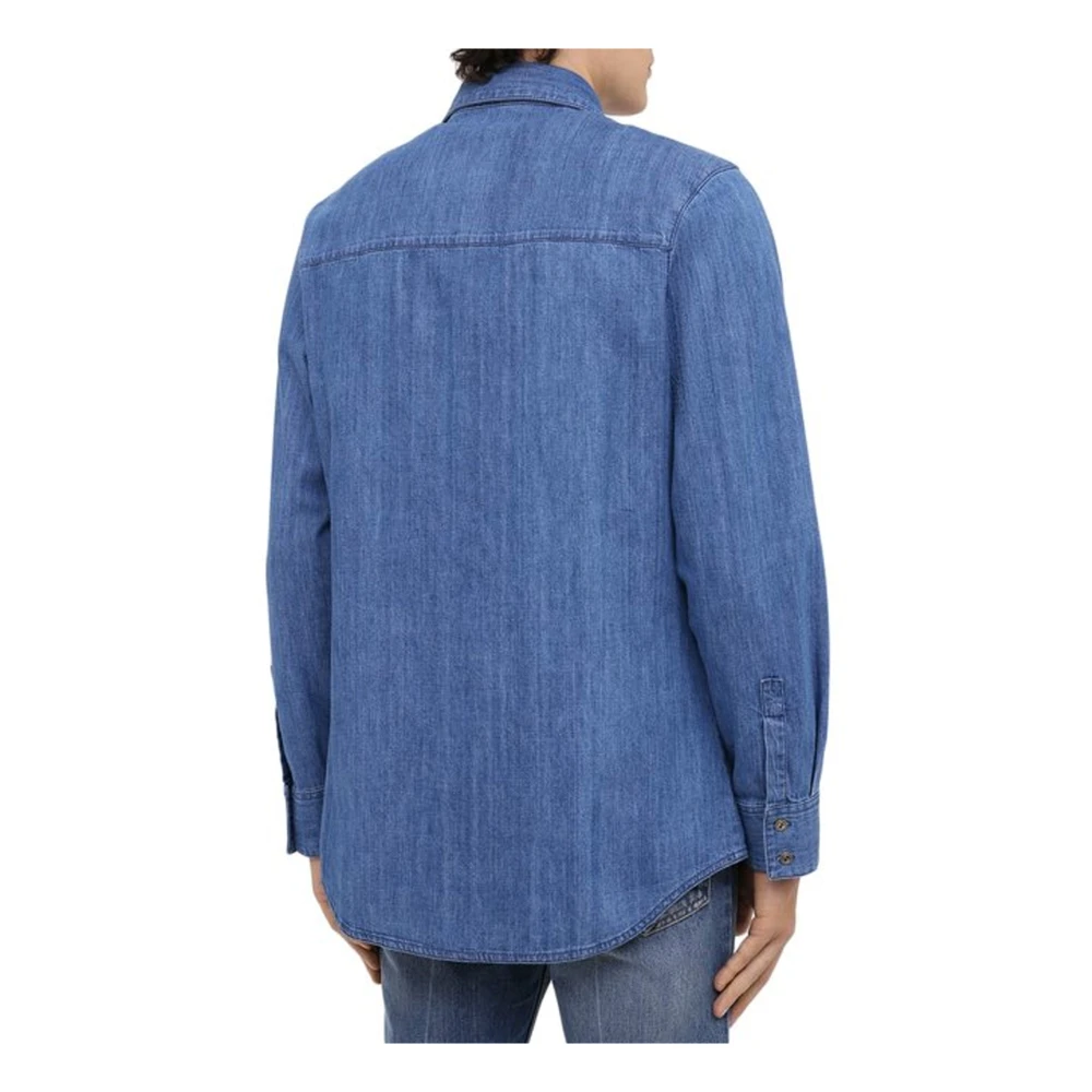 Gucci Katoenen Denim Overhemd met Logo Patch Blue Heren