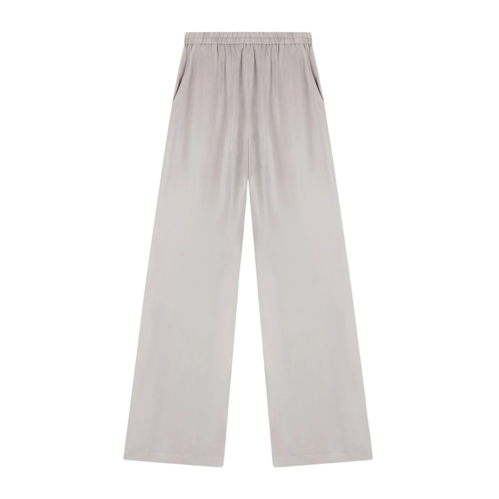 Emporio Armani Women's Gray Elasticated-Waist Trousers In Flowing Washed Lyocell - Wide Trousers - S - Trousers