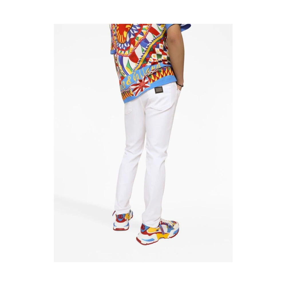 Dolce & Gabbana Logo-Plaque Slim-Cut Jeans White Heren