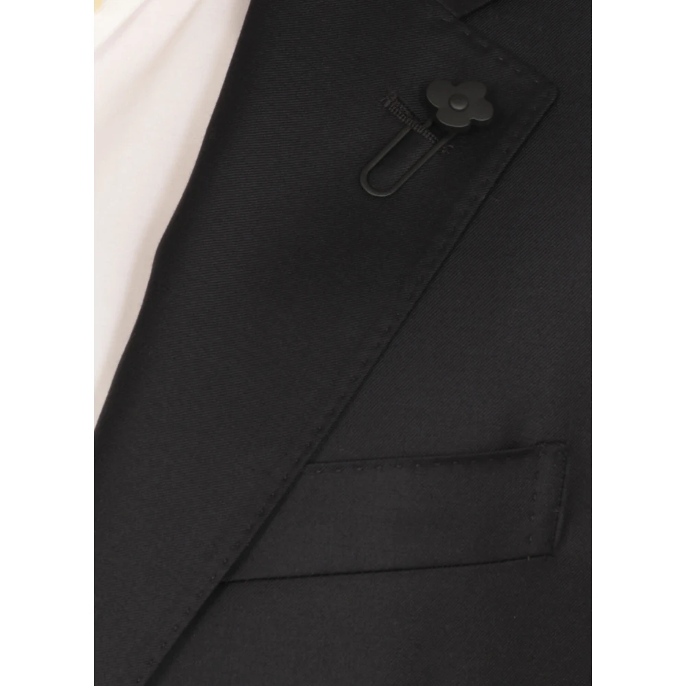 Lardini Zwart wollen pak met pieklapel Black Heren