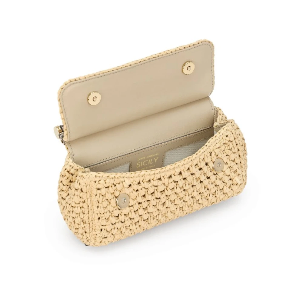 Dolce & Gabbana Sicily Handtas Raffia Design Slangeneffect Brown Dames
