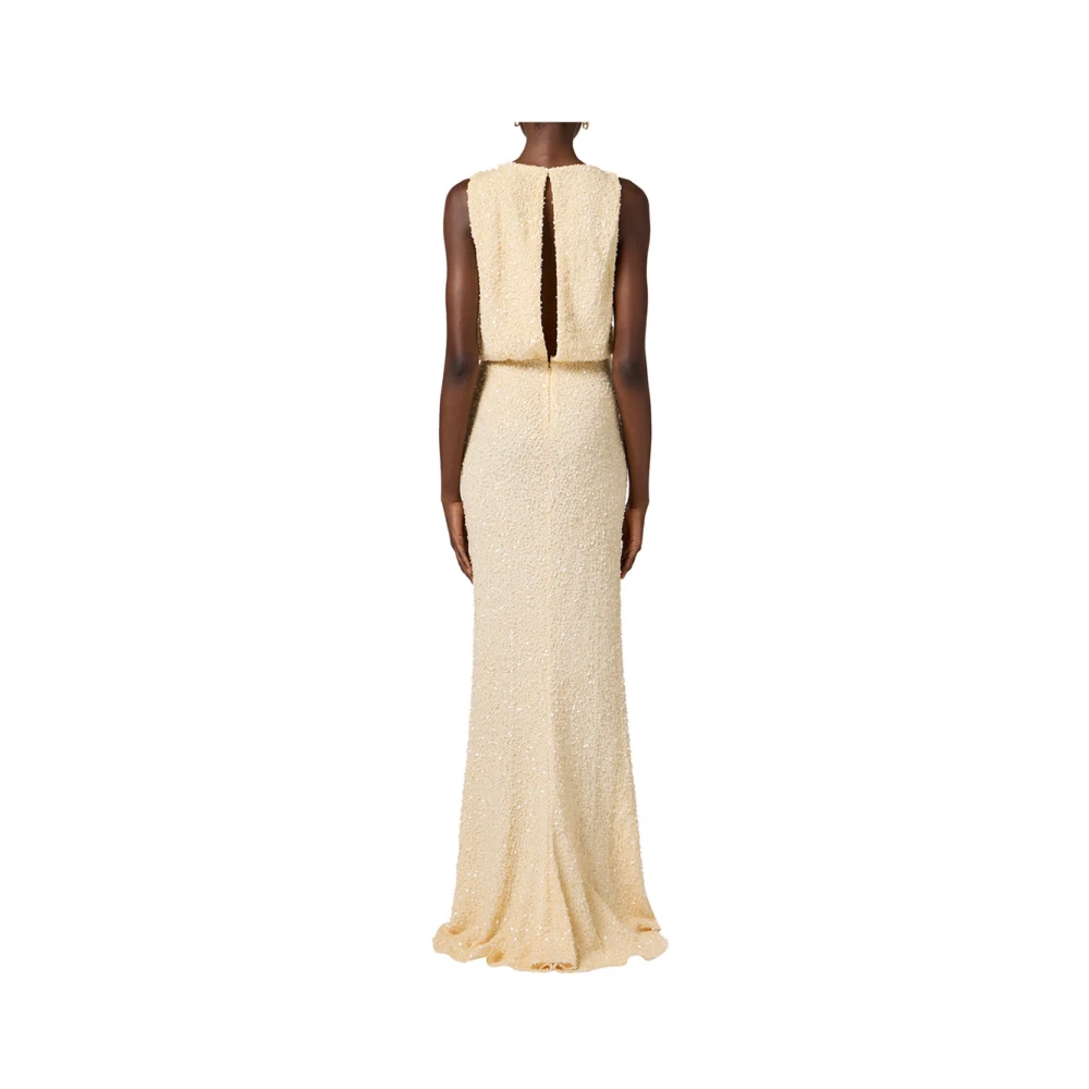 Elisabetta Franchi Gele Elegante Jurk met Diepe V-hals Yellow Dames