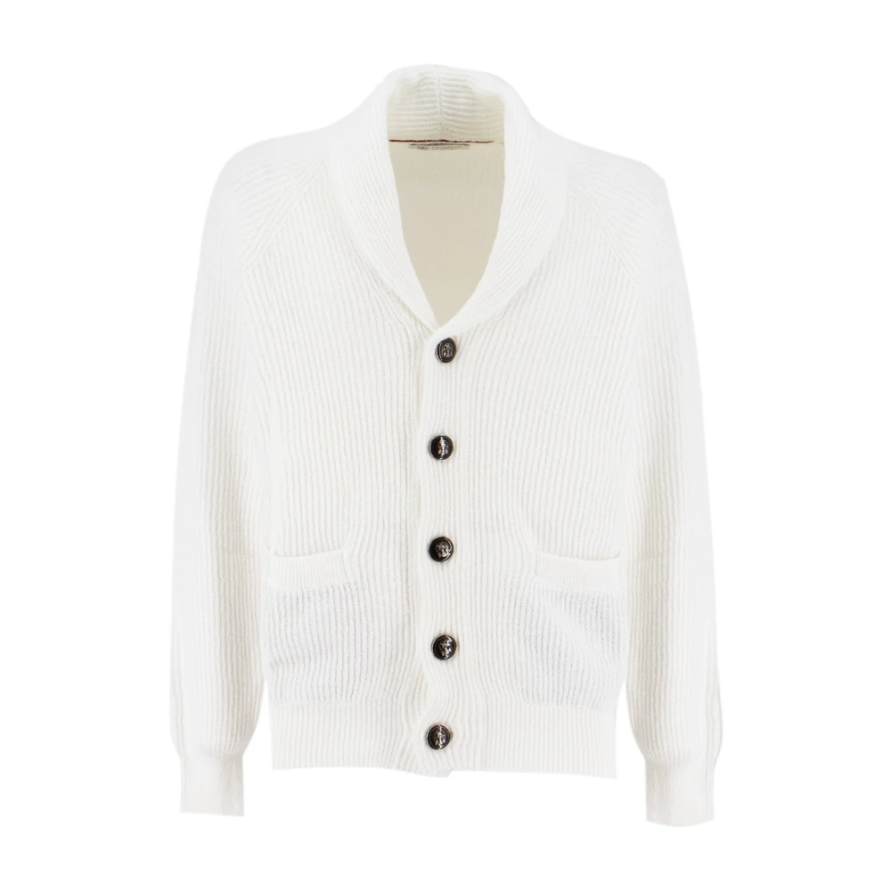 Brunello Cucinelli Men's Beige Soft Cotton Cardigan With Shawl Lapel - Cardigans - M - Knitwear