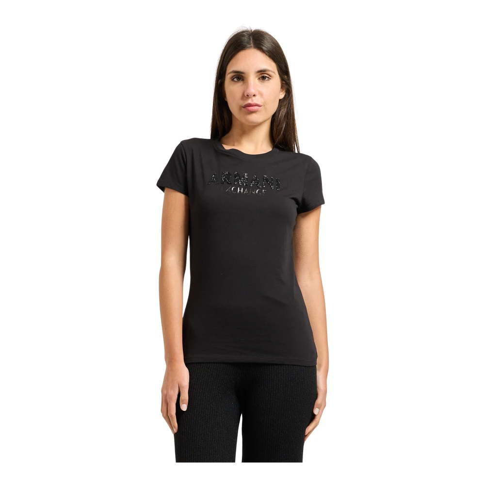 Armani Exchange Vrouw Zwart Tops Dames, Xs, Katoen, T-Shirt Met Ronde Hals