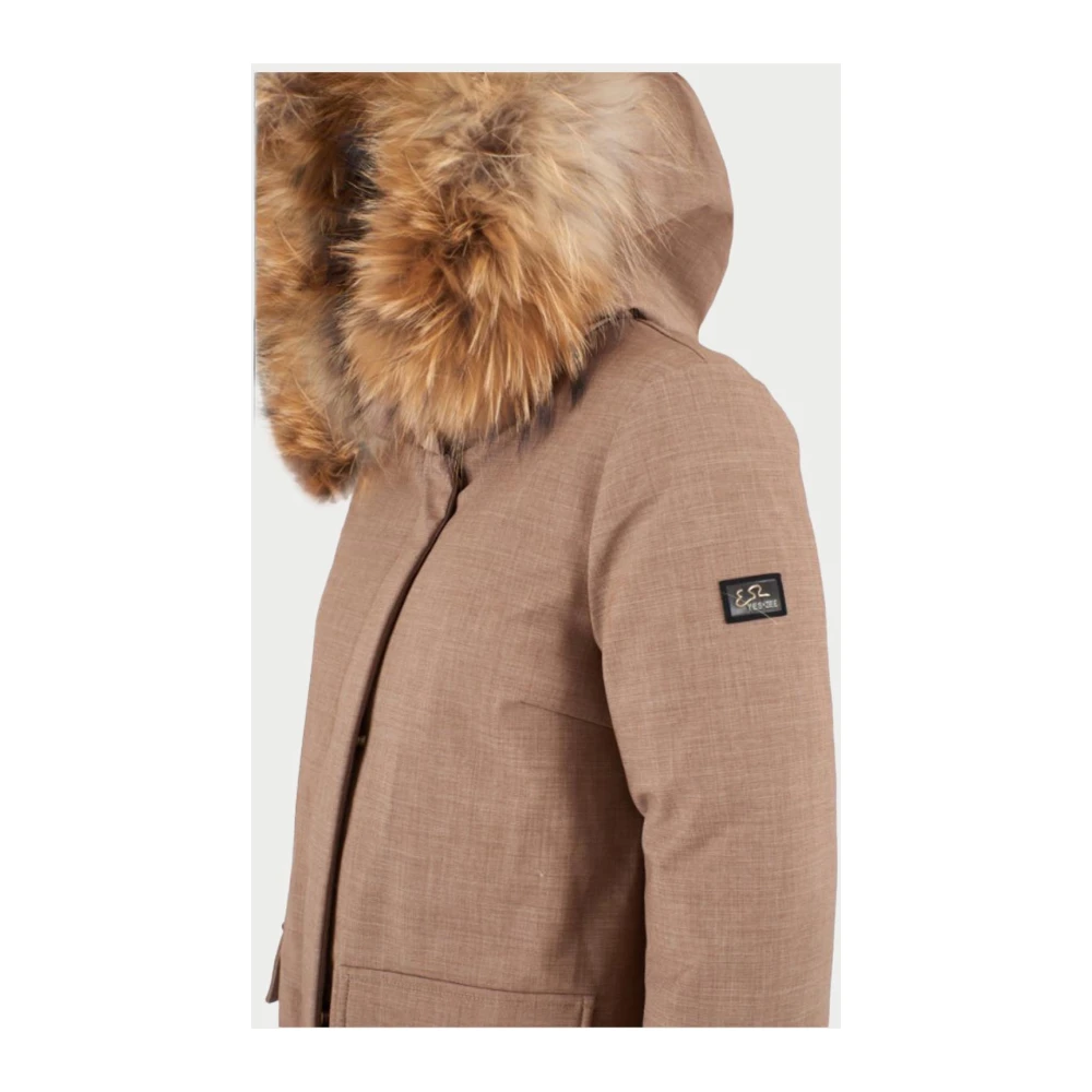 YES ZEE Bruine bontcapuchonjas met nyloninzetten Brown Dames