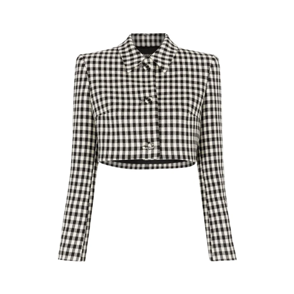 Roberto Cavalli Mujer Negro - Gingham Cropped Blazer Slim Fit - Jackets - S