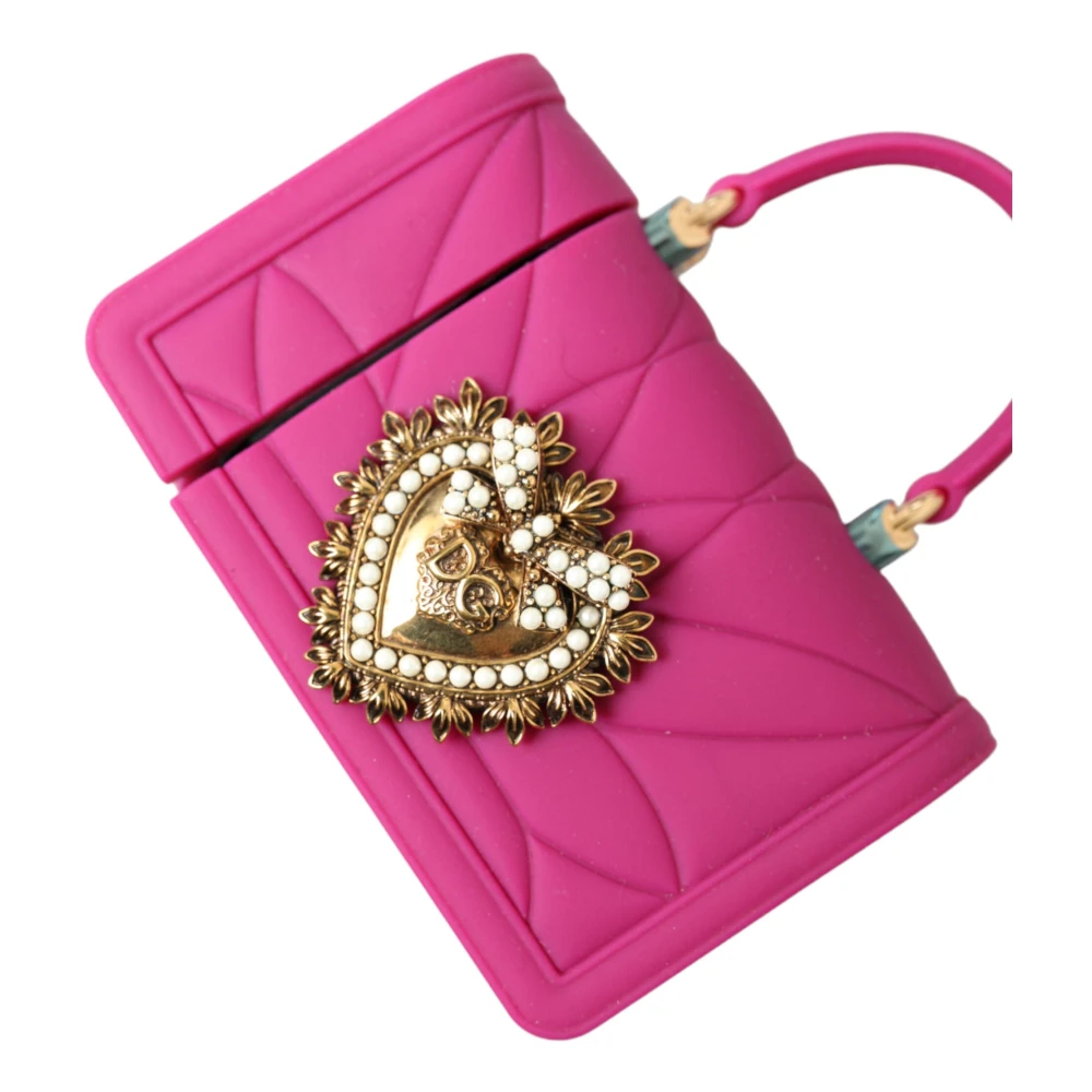 Dolce & Gabbana Chique Gewatteerde Siliconen Airpods Hoesje Roze & Goud Pink Dames