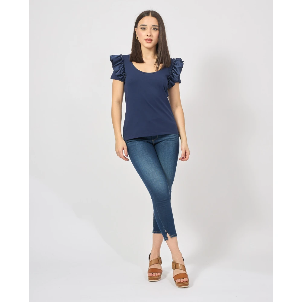 Fracomina Blauwe T-shirts en Polos met Rouches Blue Dames