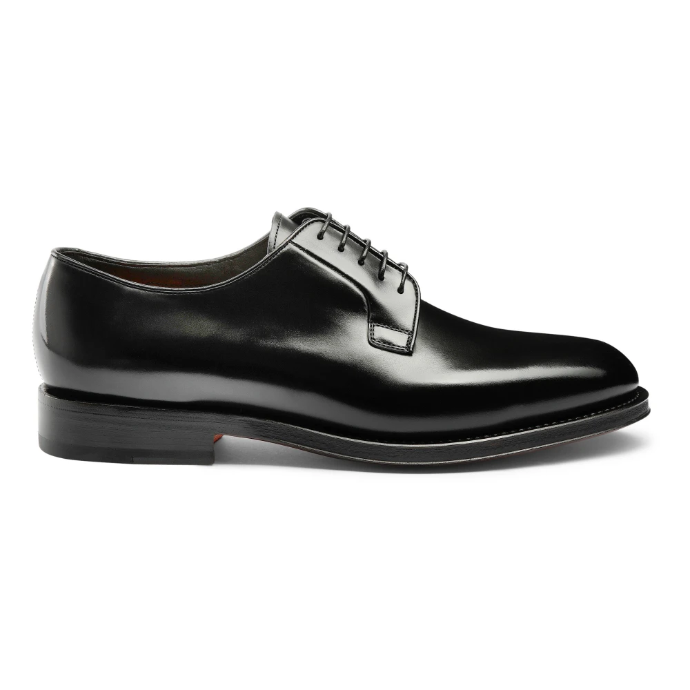 Santoni Men's Black Dress Shoes, 5 Uk, Handcrafted Leather Derby Lace-Up