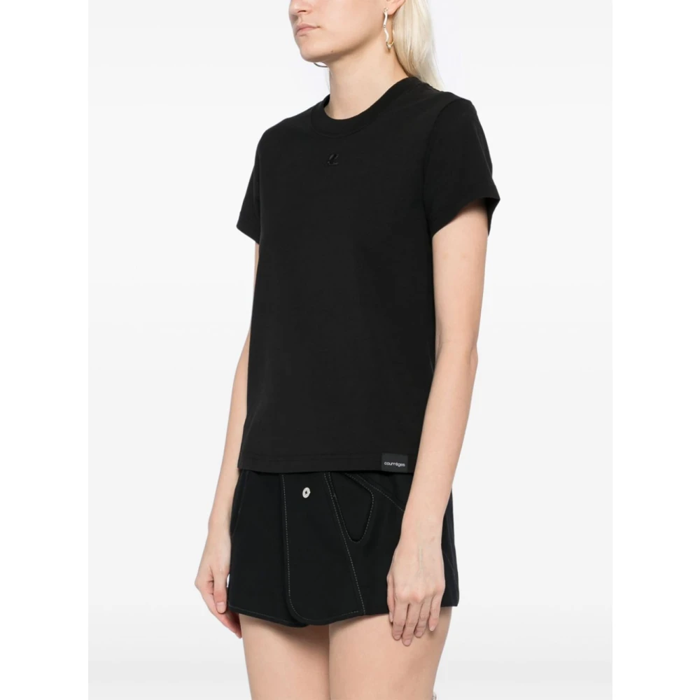 Courrèges Zwart Logo Geborduurd Crew Neck T-shirt Black Dames