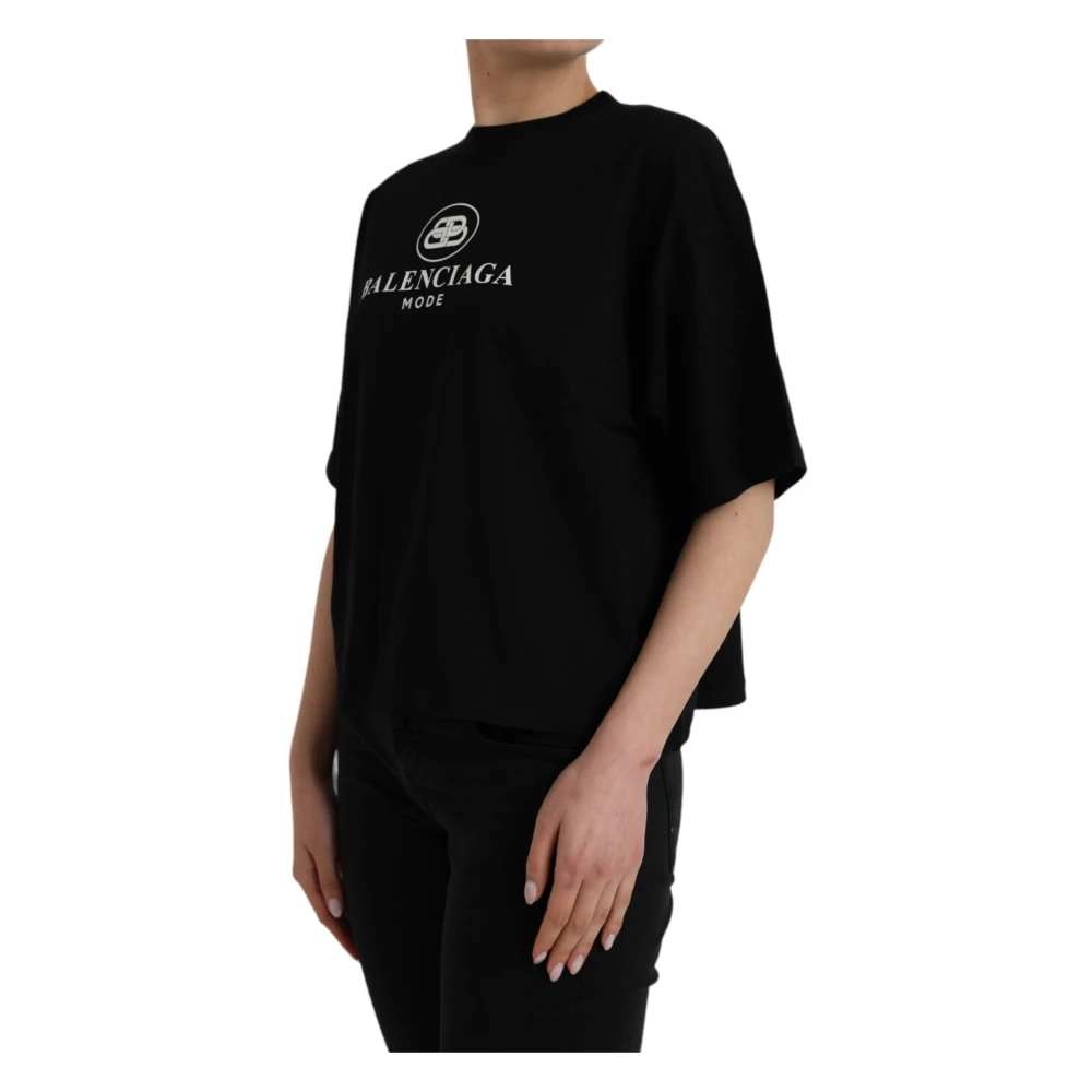 Balenciaga Cotton Logo T-Shirt Black Dames