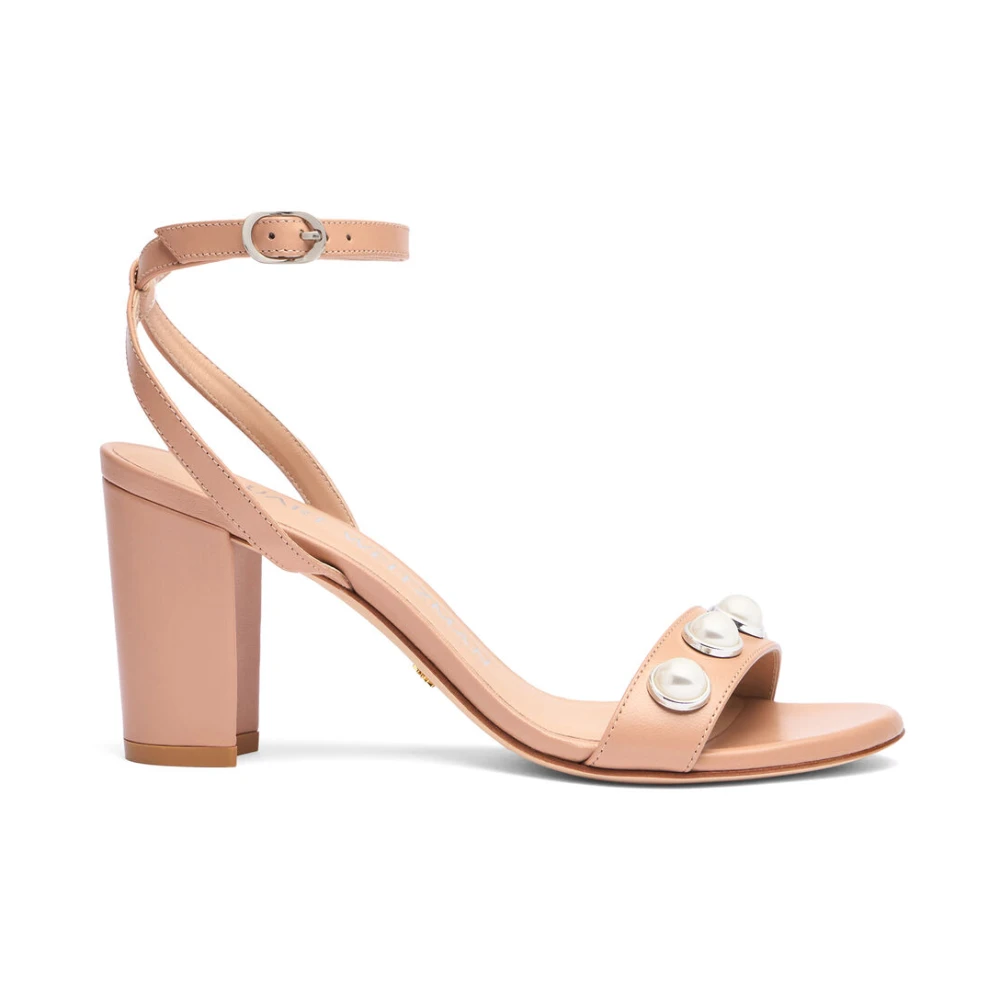 Stuart Weitzman Women's Beige Pearl Embellished Block-Heel Sandal
