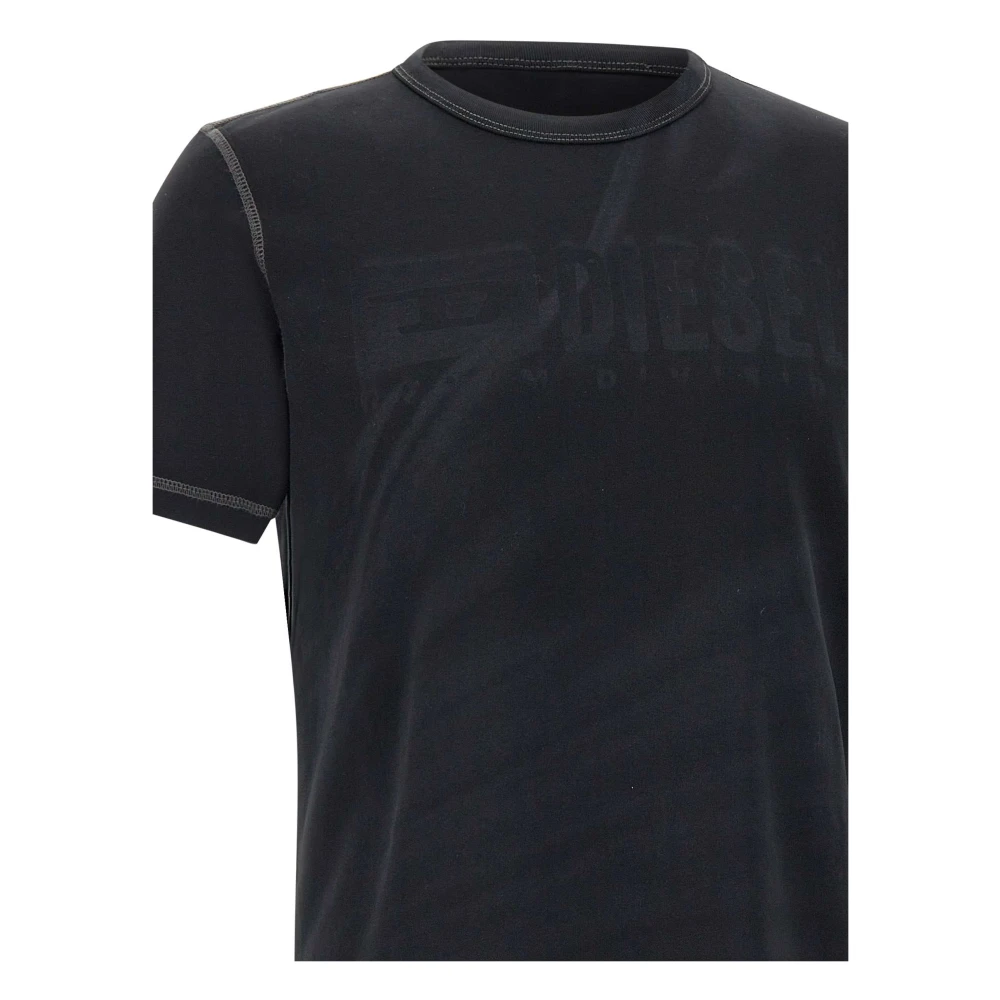 Diesel Zwart Katoenen T-shirt met Ronde Hals Black Heren