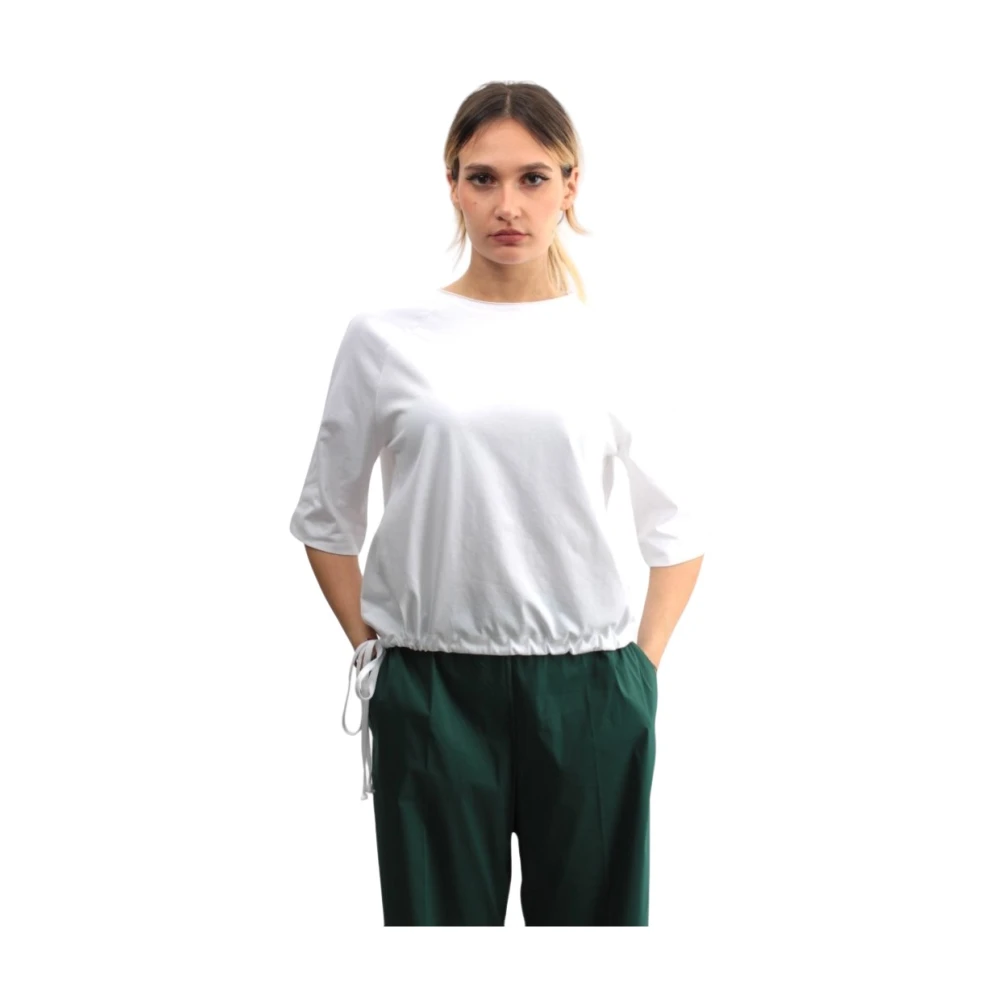 Liviana Conti Witte Katoenen T-Shirt met Koordzoom White Dames
