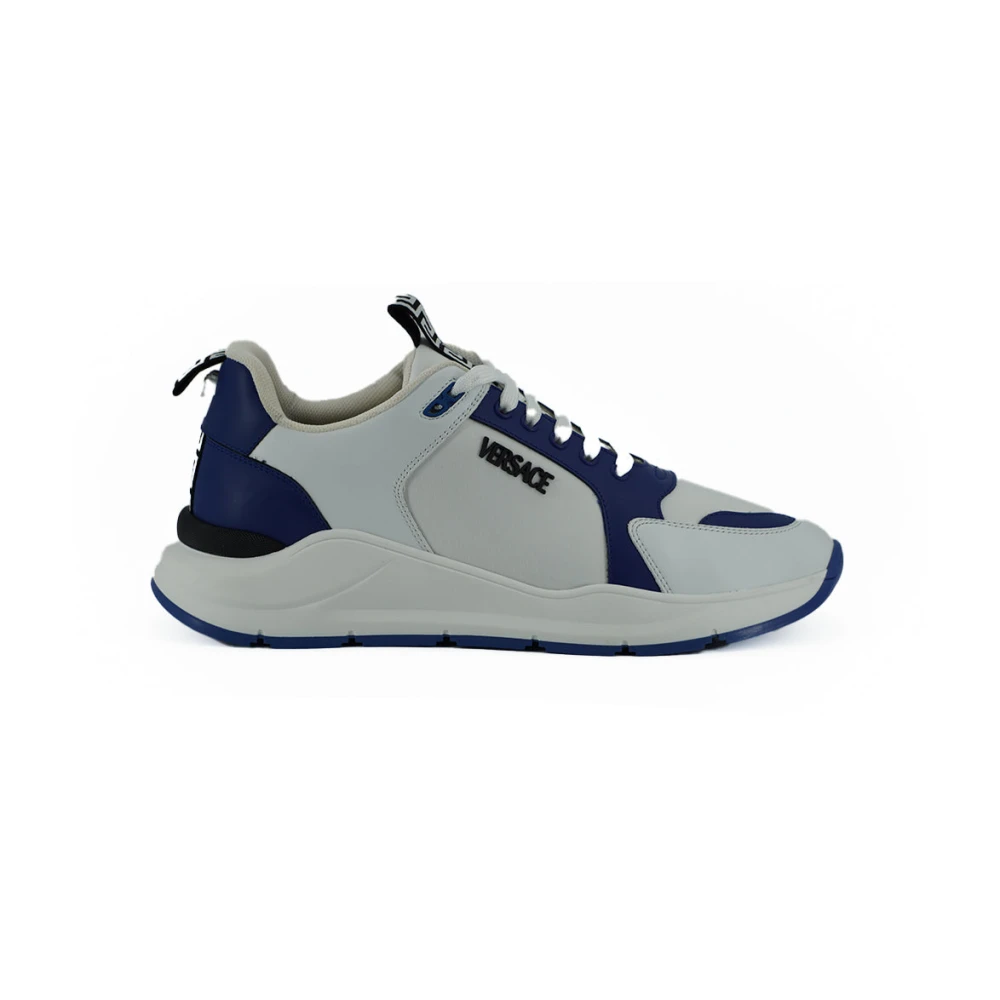 Versace Men's Blue Sneakers,, And White Calf Leather Trainers Size 10 Uk