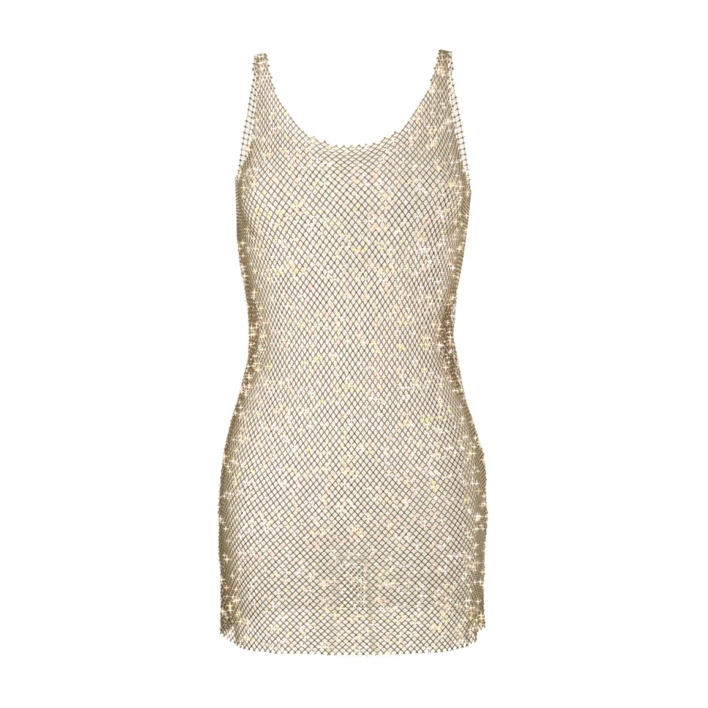 Santa Brands Rhinestone Mesh Mini Jurk Beige Dames