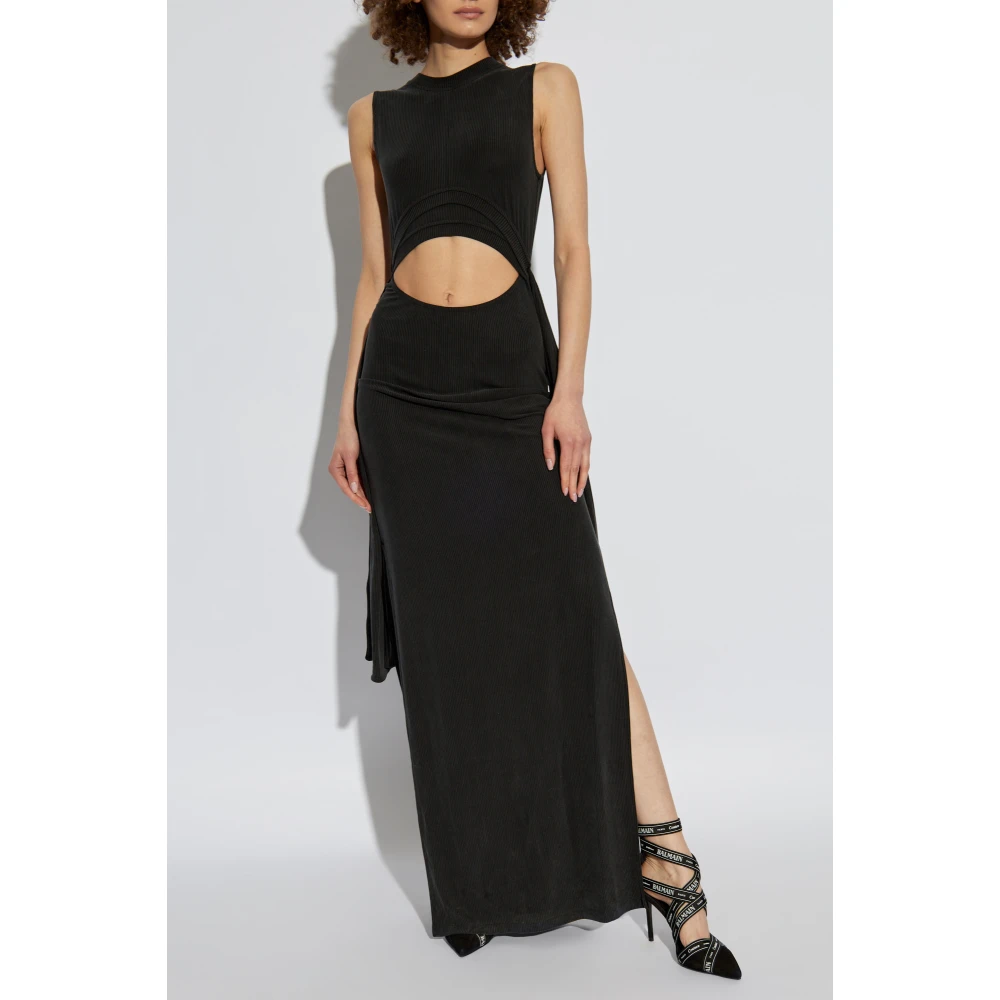 Balmain Geribbelde Jurk met Split Black Dames