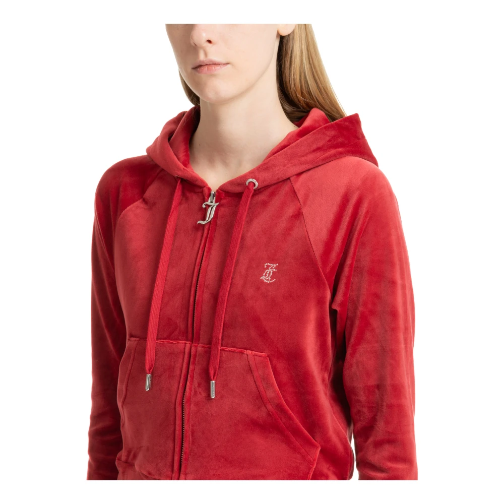 Juicy Couture Trekkoord Rits Effen Logo Hoodie Red Dames