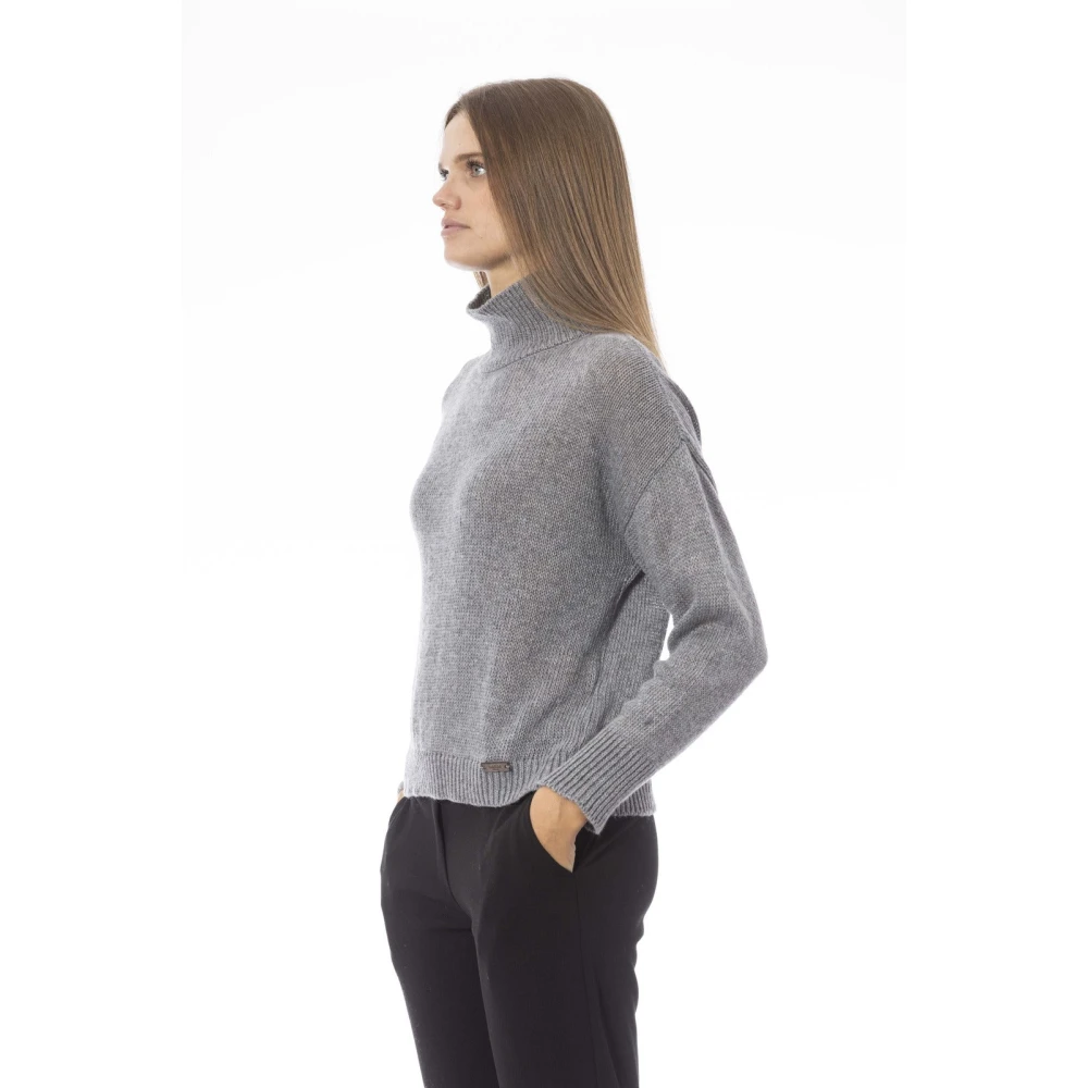 Baldinini Volcano Neck Long Sleeve Sweater Gray Dames
