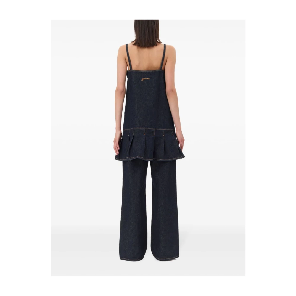 Ganni Blauwe Denim Slip-On Jurk Blue Dames