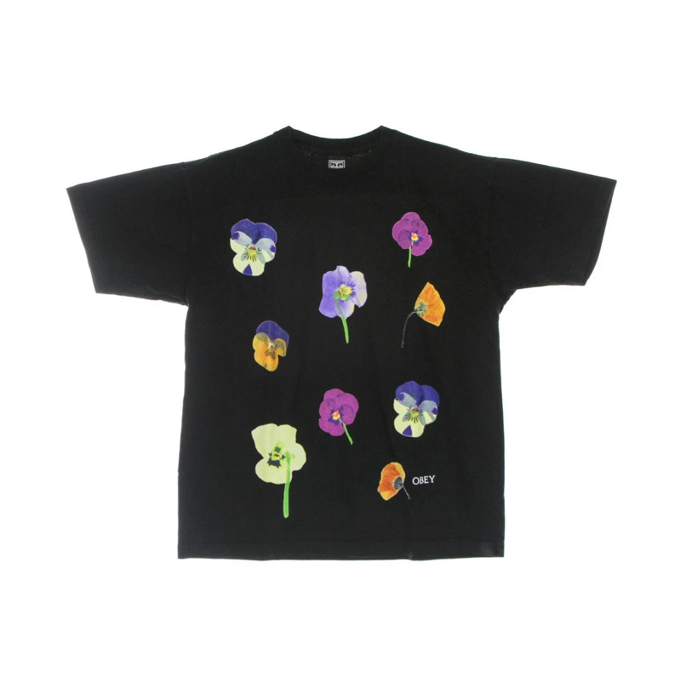 Obey Bloemenprint T-shirt Zwart Black Heren