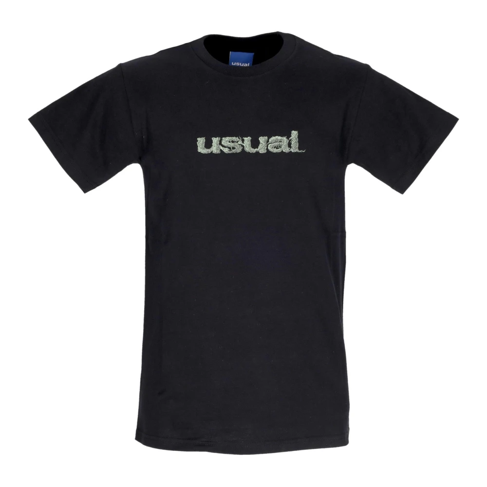 Usual Zwarte Crew Neck T-Shirt Katoen Print Black Heren