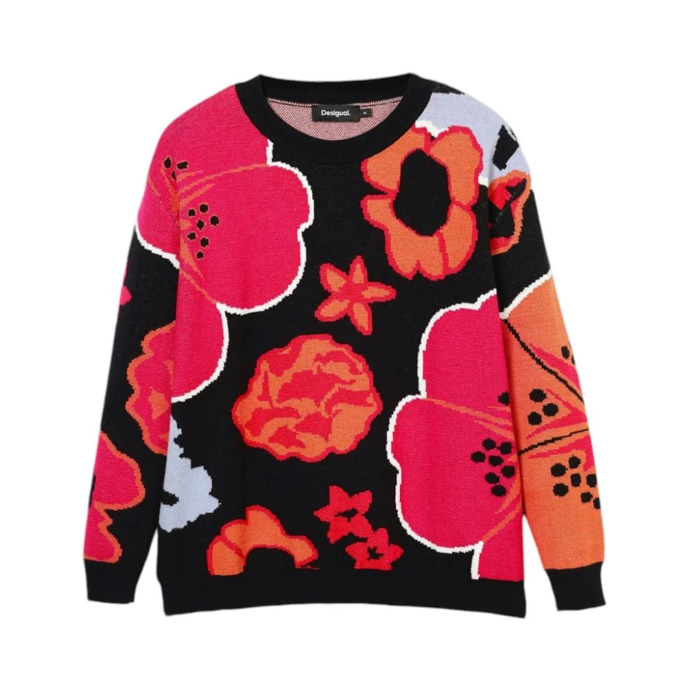 Desigual Vrouw Multicolor Floral Print Pullover Sweater Long Sleeve Knit