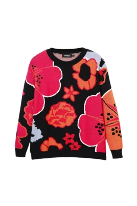 Floral Print Pullover Tröja Långärmad Stickad