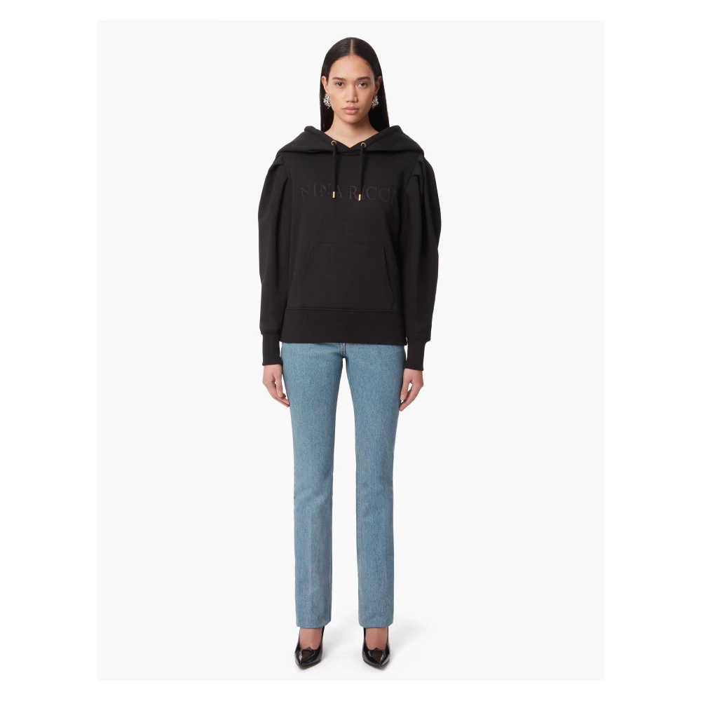 Nina Ricci Zwarte Hoodie met Geplooide Mouwen Black Dames