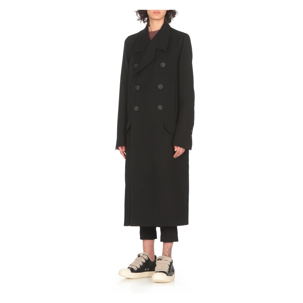 Rick Owens Zwarte Wol Dubbelrijige Jas Vrouwen Black Dames