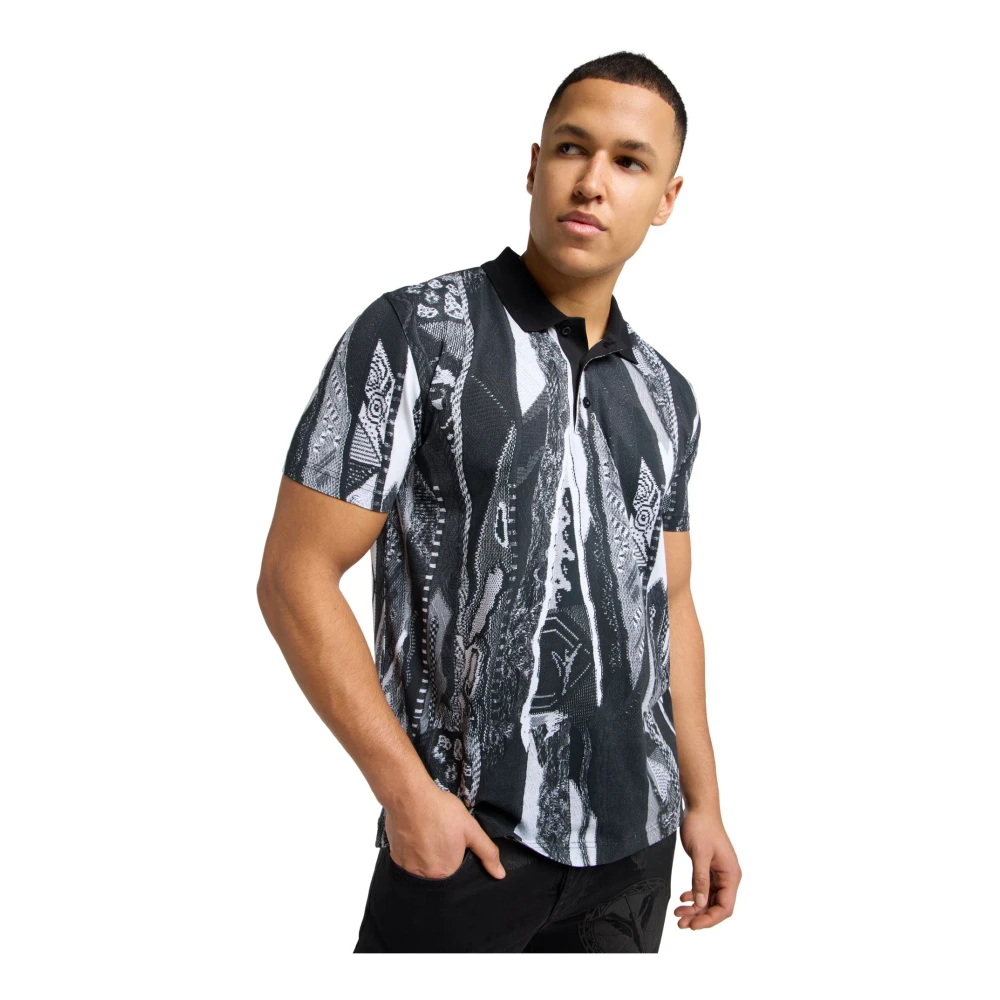 carlo colucci Polo Shirt met Knitprint Black Heren