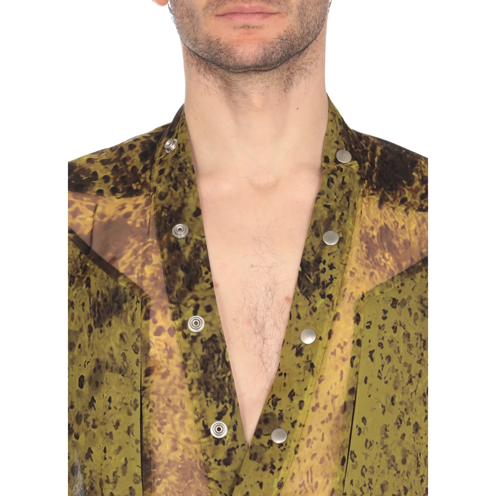 Rick Owens Groene Zijden V-Hals Shirt Mannen Green Heren