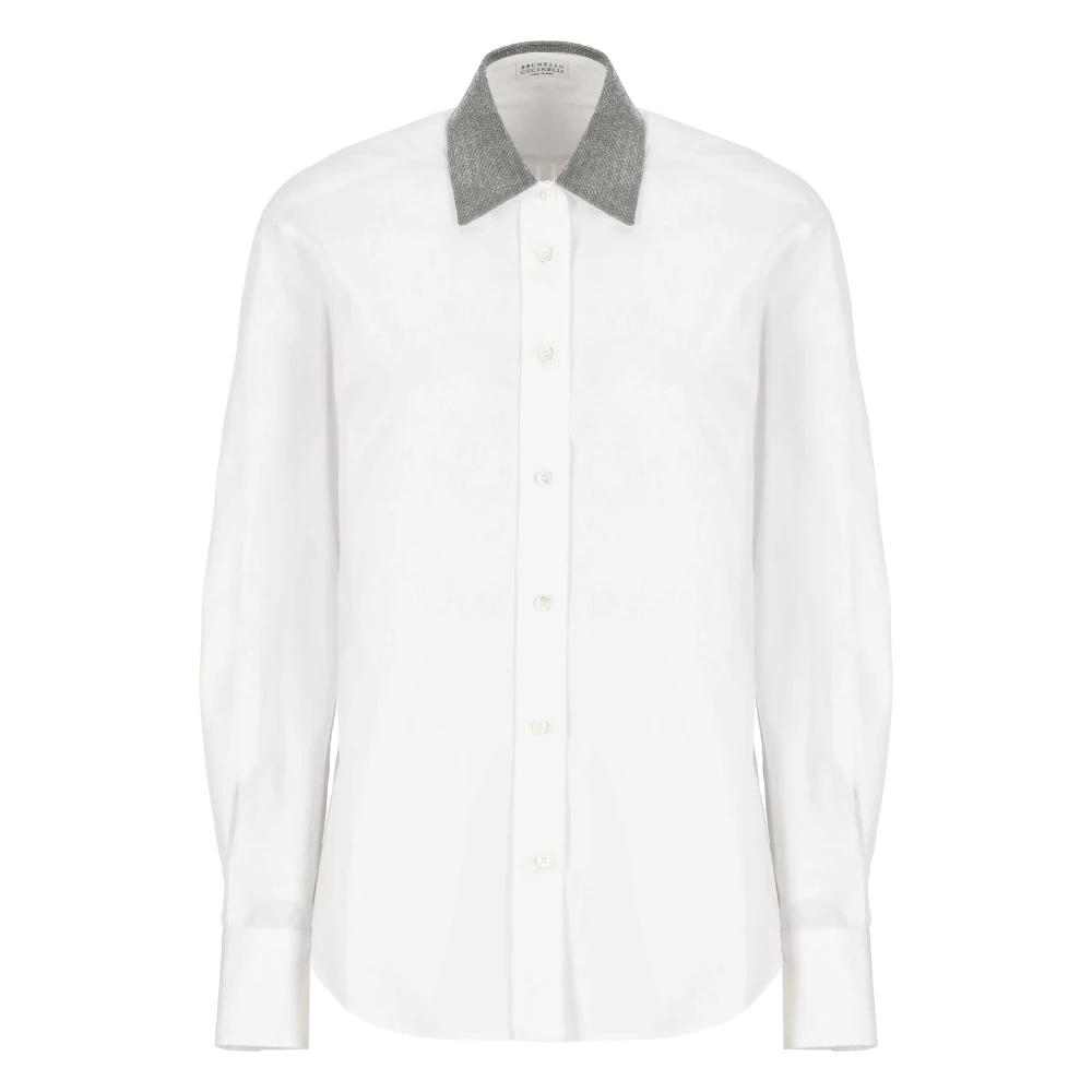 BRUNELLO CUCINELLI Witte Katoenen Shirt met Messing Kraag White Dames