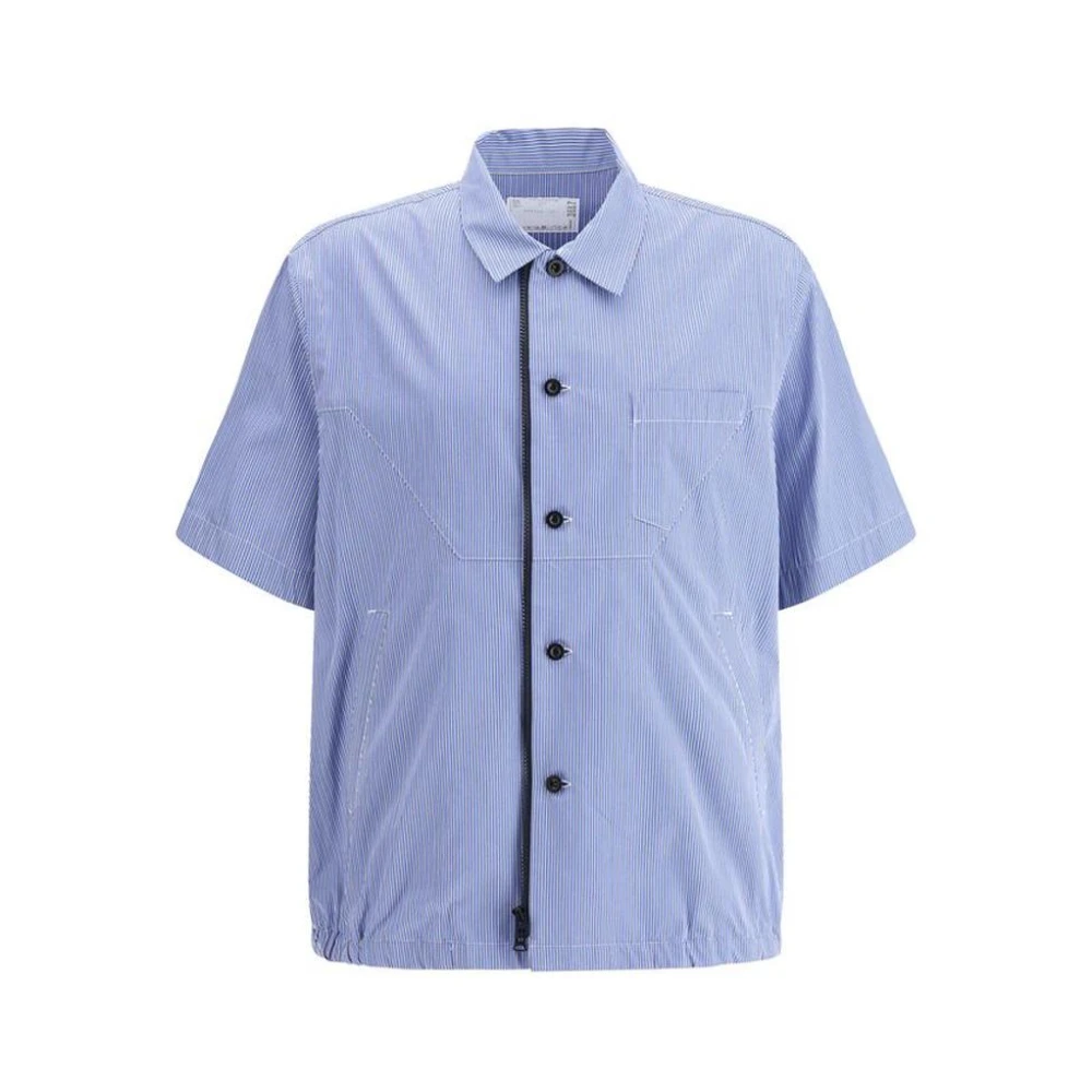 Sacai Gestreept korte mouw overhemd Blue Heren