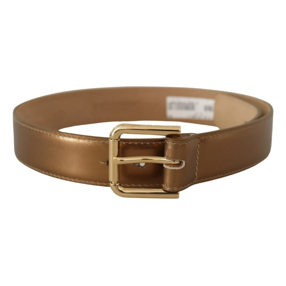 Dolce & Gabbana Bronzen Leren Riem met Gouden Gesp Yellow Unisex