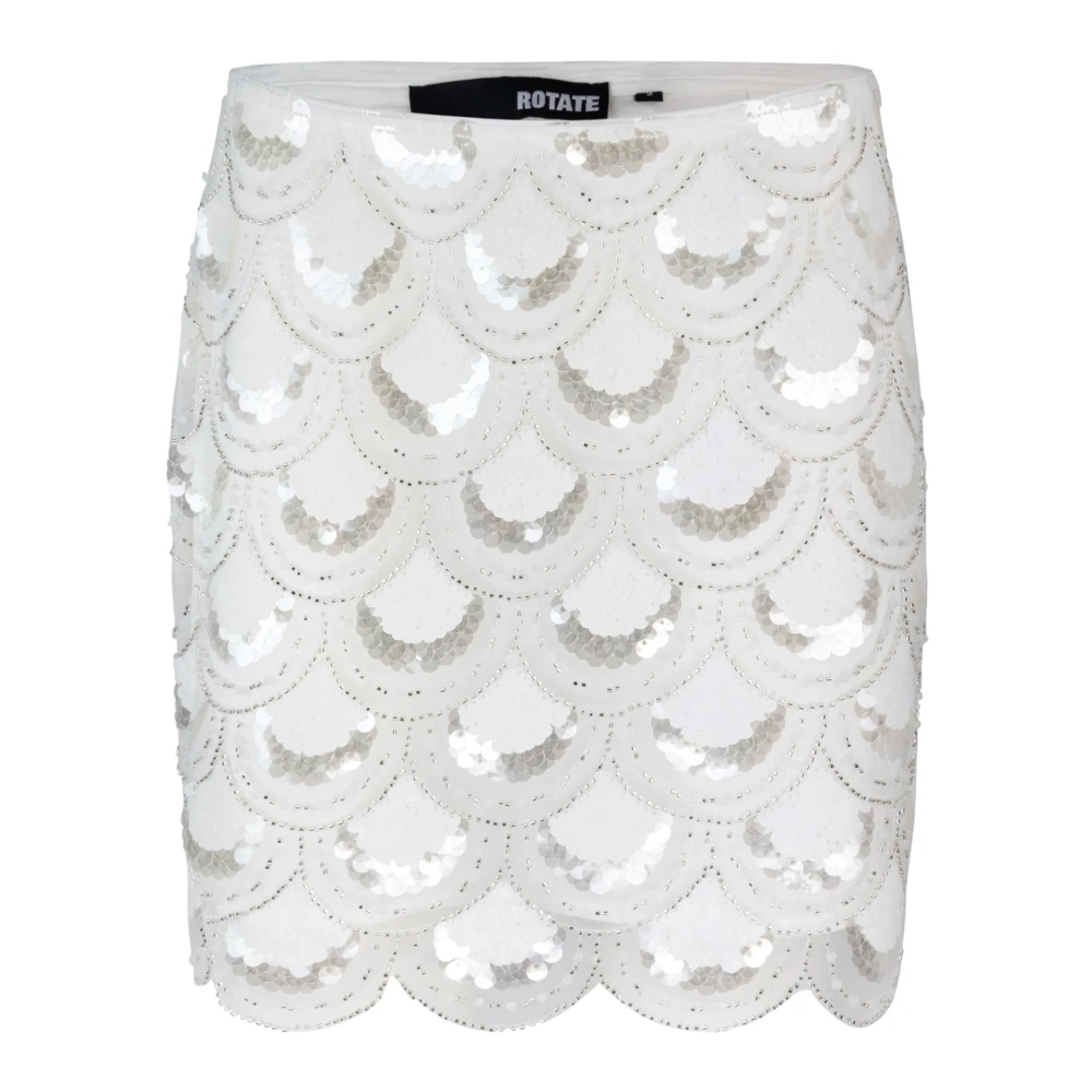 Rotate Birger Christensen Witte Pailletten Slim Fit Rok White Dames