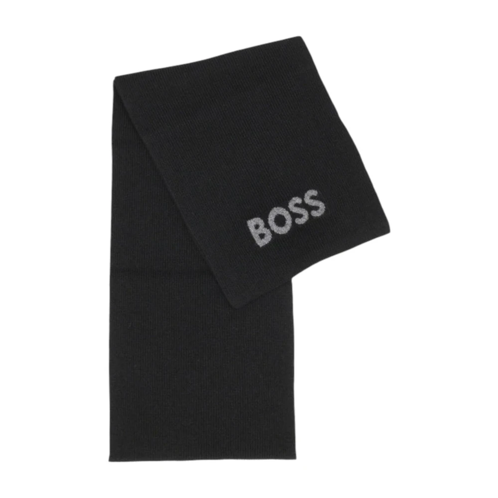 Hugo Men's Black Winter Scarves, One Size, The Boss Printed Wool-Blend Scarf